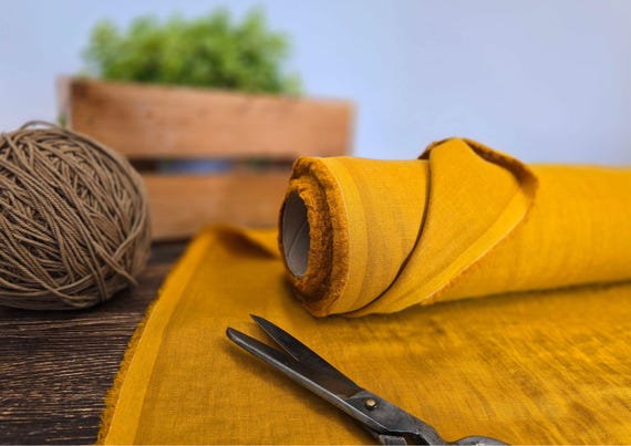 Linen fabric lightweight honey yellow, Fabric by the yard or meter, Organic flax fabric