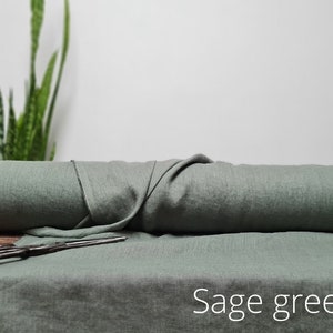 Linen fabric milk white, Fabric by the yard or meter, Off white washed softened flax fabric Sage Green