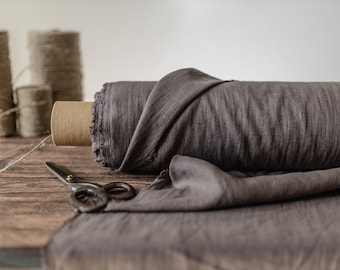 Linen fabric grayish brown, OEKO TEX - 100 certificate Washed flax fabrics, Fabric by the yard or meter