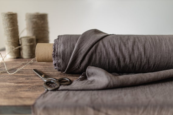 Linen fabric grayish brown, Organic Washed flax fabrics, Fabric by the yard or meter