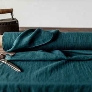 Teal blue green linen fabric, Emerald linen fabric, Fabric by the yard or meter image 3