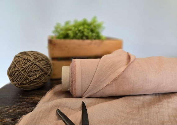 Linen fabric lightweight nude beige, Fabric by the yard or meter, Organic flax fabric