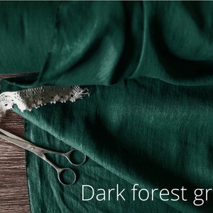 Linen fabric Pine green, Fabric by the yard or meter, Organic washed flax fabric Dark Forest Green