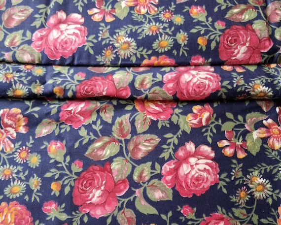 Vintage cotton fabric dark blue multicolor