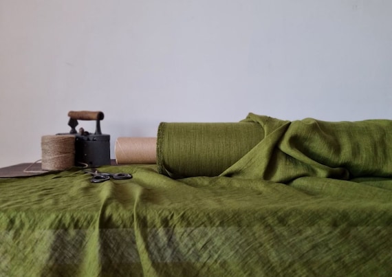 Linen fabric moss green thin gauze, Cheesecloth lightweight linen fabric, Fabric by the yard or meter