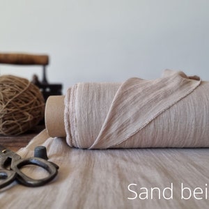 Linen fabric lightweight powder blue, Fabric by the yard or meter, Organic flax fabric Sand Beige