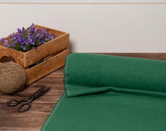 Linen fabric Emerald green, Fabric by the yard or meter, OEKO TEX - 100 certificate  washed flax fabric