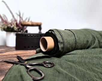 Khaki green linen fabric,  Army green flax fabric, Fabric by the yard or meter