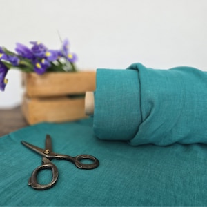 Linen fabric EXTRA WIDE peacock green, linen fabric for bedding and curtains
