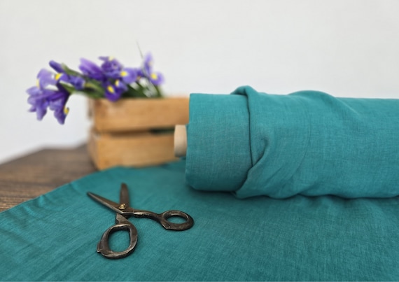 Linen fabric EXTRA WIDE peacock green, linen fabric for bedding and curtains