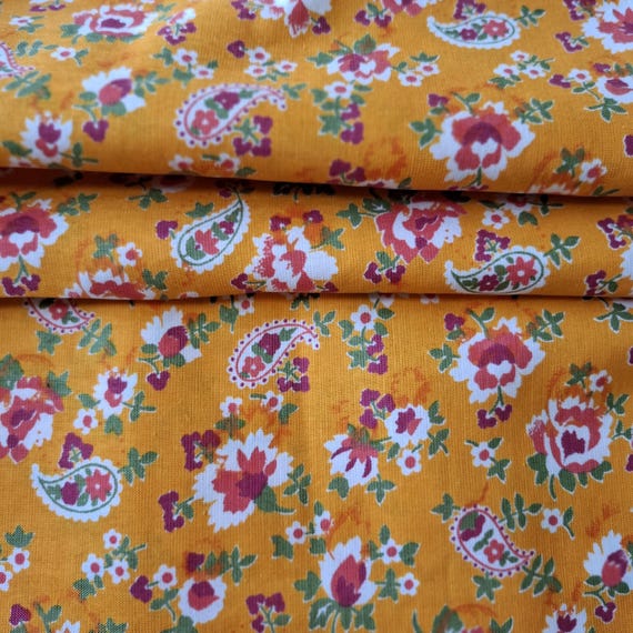 Vintage cotton fabric orange multicolor