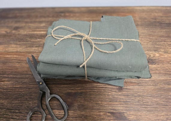 Linen Fabric Remnants sage green– Assorted Sizes & Colors – Natural 100% Linen Leftovers