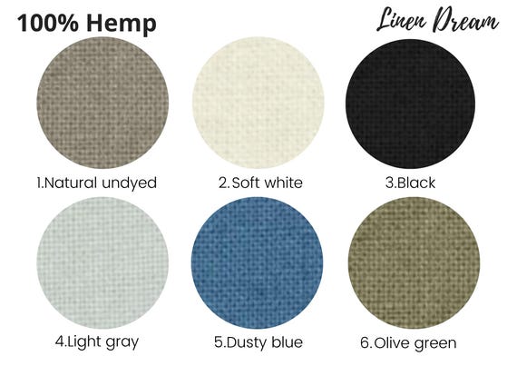 Hemp fabric color options – 6 colors, medium weight hemp fabric, OEKO-TEX-100 certified