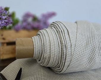 Linen fabric EXTRA WIDE milk white with natural undyed checks, Bedding and curtain linen fabric