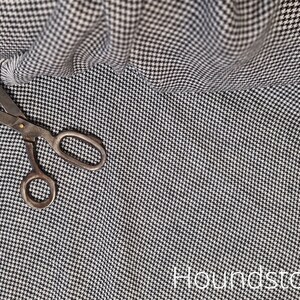black with white houndstooth pattern linen fabric texture, natural woven linen material for curtains and clothing, 145 cm wide (57 inches), OEKO-TEX Standard 100 certified, medium weight, sold by length from 0.5 m or 0.5 yard