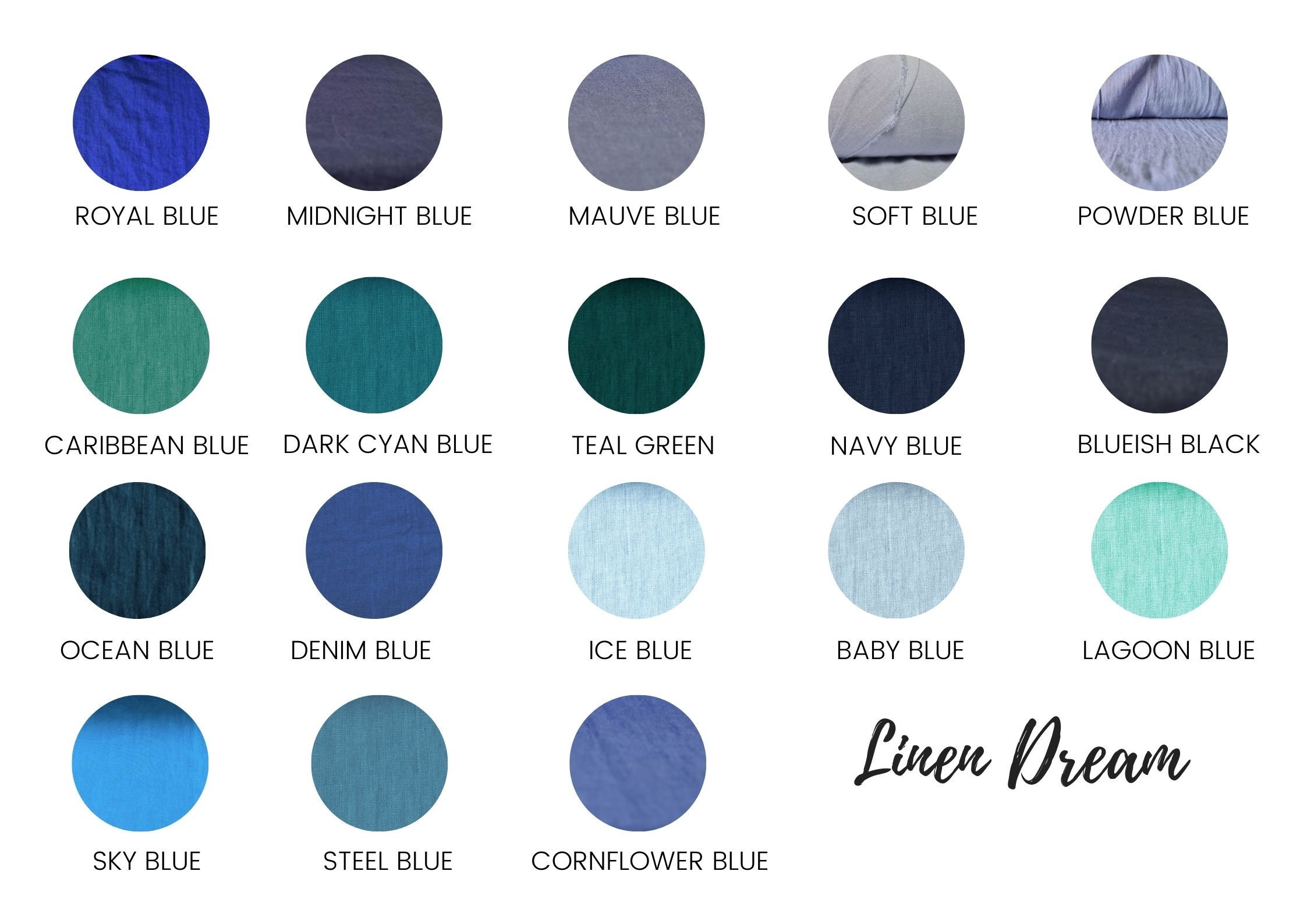 Linen fabric blue color, Fabric by the yard or meter, Softened washed flax fabric bluish tones