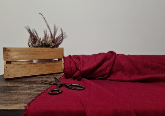 Linen fabric Cherry red, Organic flax fabrics, Fabric by the yard or meter