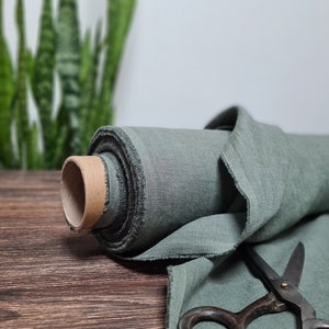 Linen fabric Sage green, Fabric by the yard or meter, Organic washed flax fabric