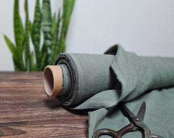 Tessuto di lino Verde salvia, Tessuto tagliato su misura o metro, Tessuto di lino lavato biologico
