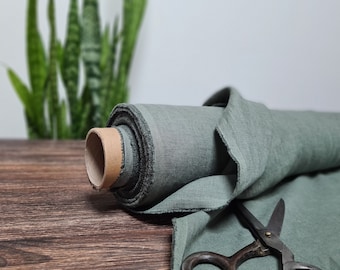 Linen fabric Sage green, Fabric by the yard or meter, Organic washed flax fabric