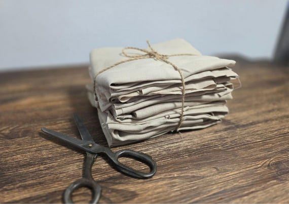 Linen Fabric Remnants Sand Beige – Assorted Sizes & Colors – Natural 100% Linen Leftovers