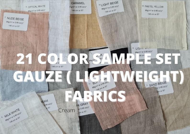 Linen fabric samples gauze lightweight 21 color, swatches various types Gauze linen