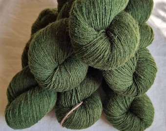 Forest green 100 % wool yarn.  Natural lanolin yarn.
