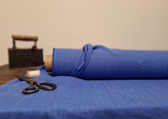 Linen fabric blue cornflower, Natural fabric by the yard or meter, Washed softened flax fabrics
