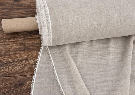 Natural Undyed Wide Linen Gauze Fabric by Yard, 95 GSM Semi Sheer Linen, 112 Inch Wide Lightweight Linen Fabric