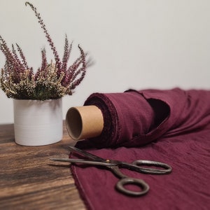 Linen fabric Burgundy purple, Organic flax fabrics, Fabric by the yard or meter