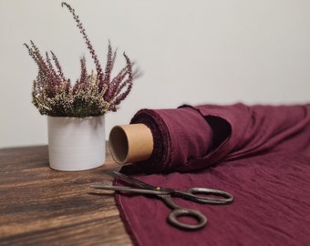 Linen fabric Burgundy purple, Organic flax fabrics, Fabric by the yard or meter