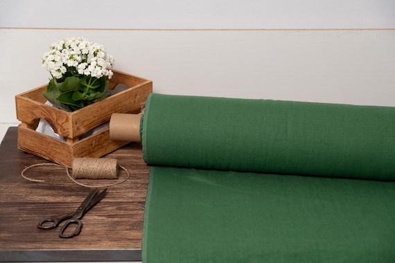 Linen fabric Grass green, Fabric by the yard or meter, Organic washed flax fabric