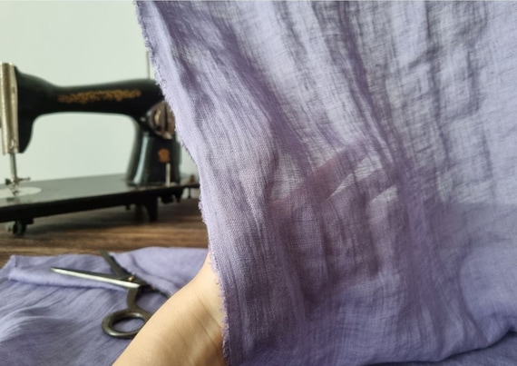 Lavender purple thin linen gauze fabric, Pure semi sheer linen fabric, Lightweight fabric by the yard or meter