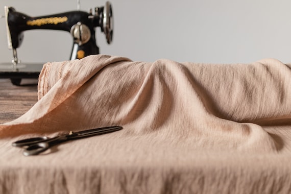 Linen fabric Nude beige, Linen fabric by the yard or meter, Washed softened linen fabric