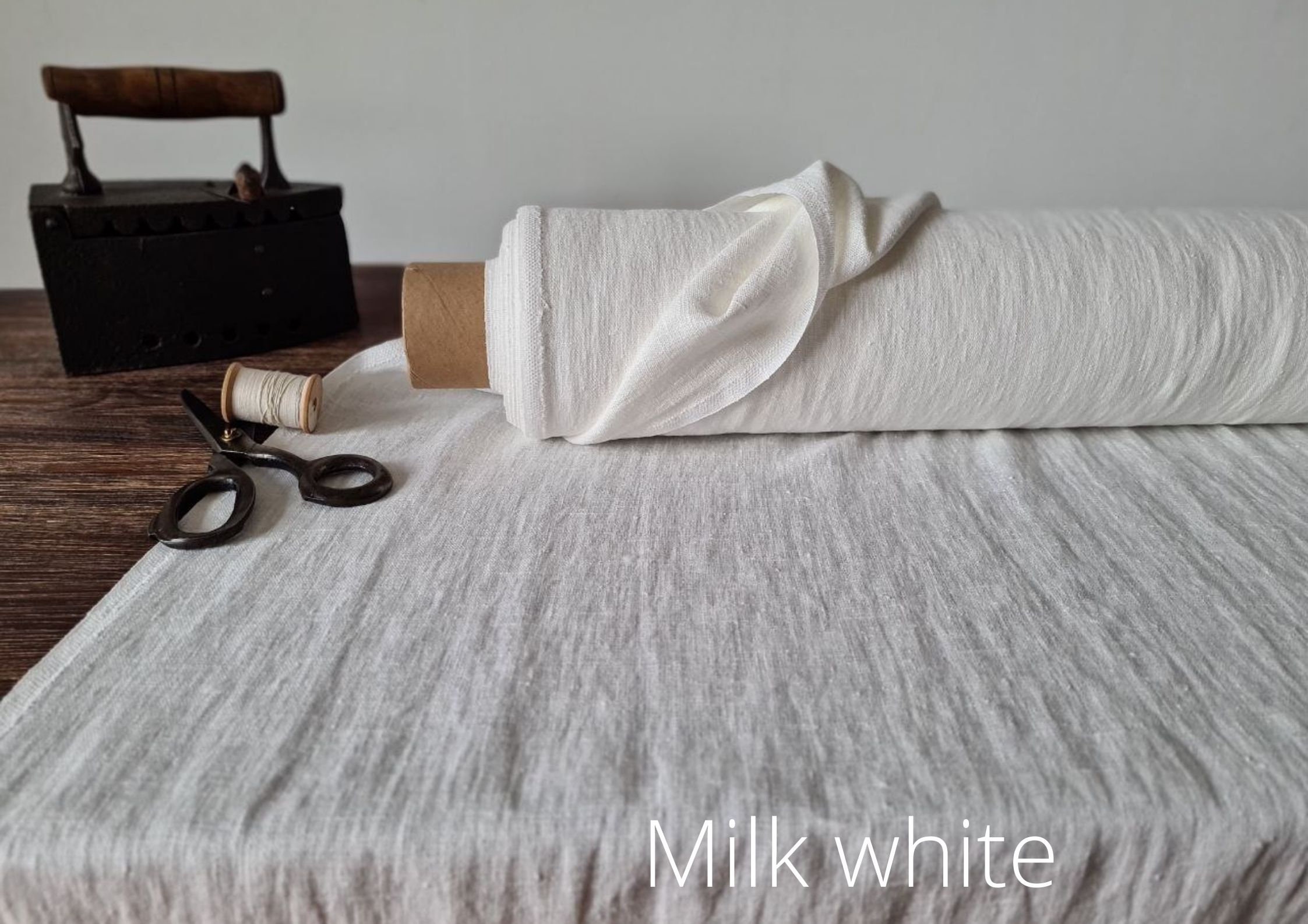 Linen fabric heavy milk white, Fabric by the yard or meter, Organic flax  fabric