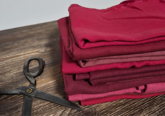 Red Linen Fabric Remnants Assorted Sizes and Shades Natural 100 Percent Linen Leftovers