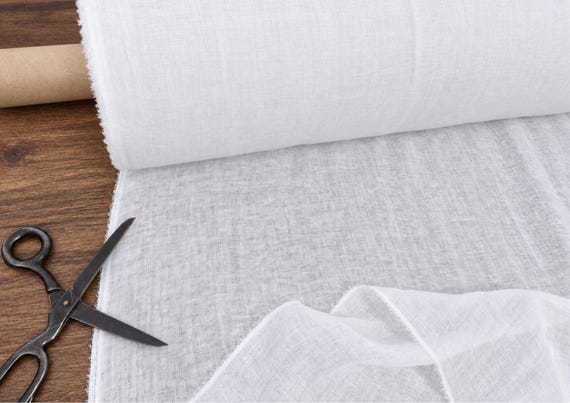Milk White Wide Linen Gauze Fabric by Yard, 95 GSM Semi Sheer Linen, 112 Inch Wide Lightweight Linen Fabric