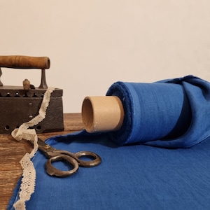 Linen fabric lightweight denim blue, Fabric by the yard or meter, Organic flax fabric