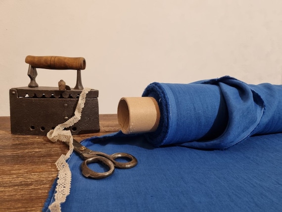Linen fabric lightweight denim blue, Fabric by the yard or meter, Organic flax fabric