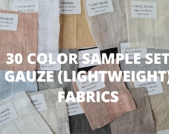 Linen fabric samples gauze (lightweight) 30 color, swatches - various types