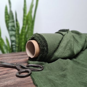 Linen fabric Pine green, Fabric by the yard or meter, Organic washed flax fabric