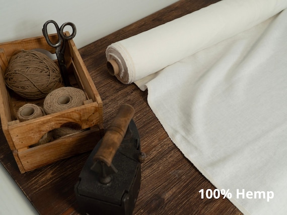 Soft White Hemp Fabric by Yard – Medium Weight 213gsm Natural Fabric for Clothing, Curtains, Home Textile