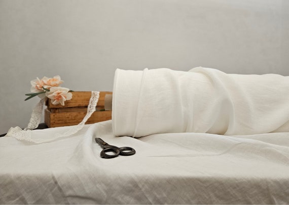 Linen fabric EXTRA WIDE milk white, 112 inches or 2.85 meter wide fabric, Bedding and curtain linen fabric