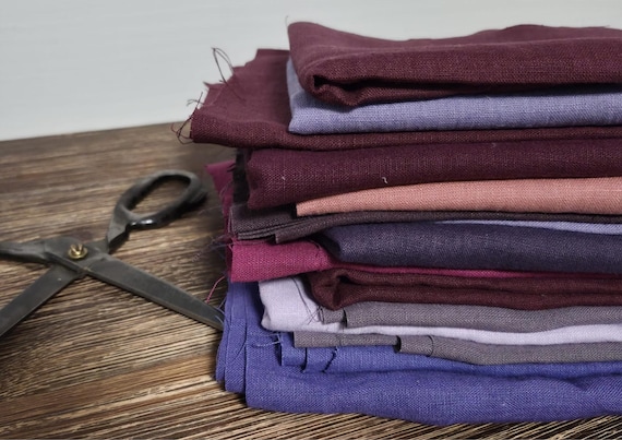 Purple Linen Fabric Remnants Assorted Sizes and Shades Natural 100 Percent Linen Leftovers