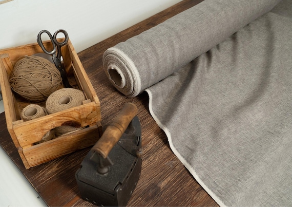 Herringbone linen fabric grey natural by yard or meter medium weight 6 oz linen fabric 150 cm wide oeko tex certified