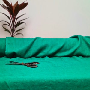 Tessuto di lino Verde pavone, Tessuto tagliato a misura o metro, Tessuto di lino lavato biologico immagine 3
