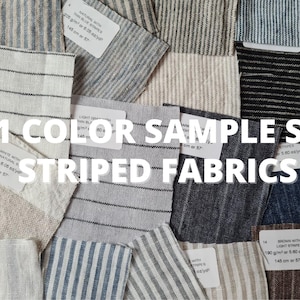 21 different color striped set linen blend fabric texture, natural woven linen material for curtains , 105 cm wide (41 vinches), OEKO-TEX Standard 100 certified, medium weight, sold by length from 0.5 m or 0.5 yard. sampleas are about 6x6cm ( 2.3x2.3 inches)