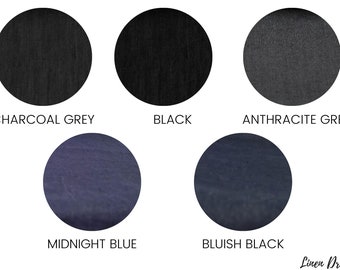 Linen fabric black color shades, Fabric by the yard or meter, Softened washed flax fabric blackish tones