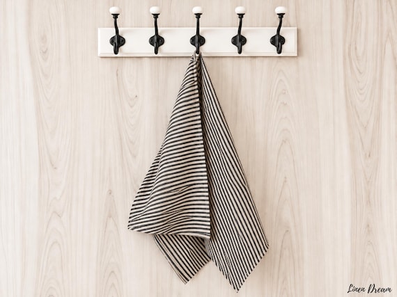 Striped Linen Towel, 100% European Linen, 18 x 28 in, 13 Designs, Made to Order