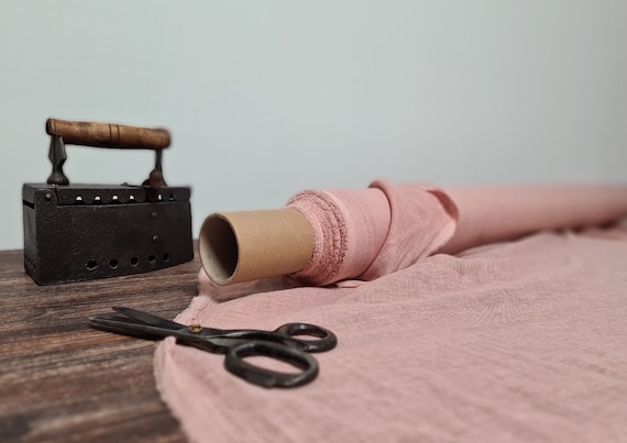 Linen fabric gauze pink, Pure sheer thin cheesecloth fabric, Fabric by the yard or meter